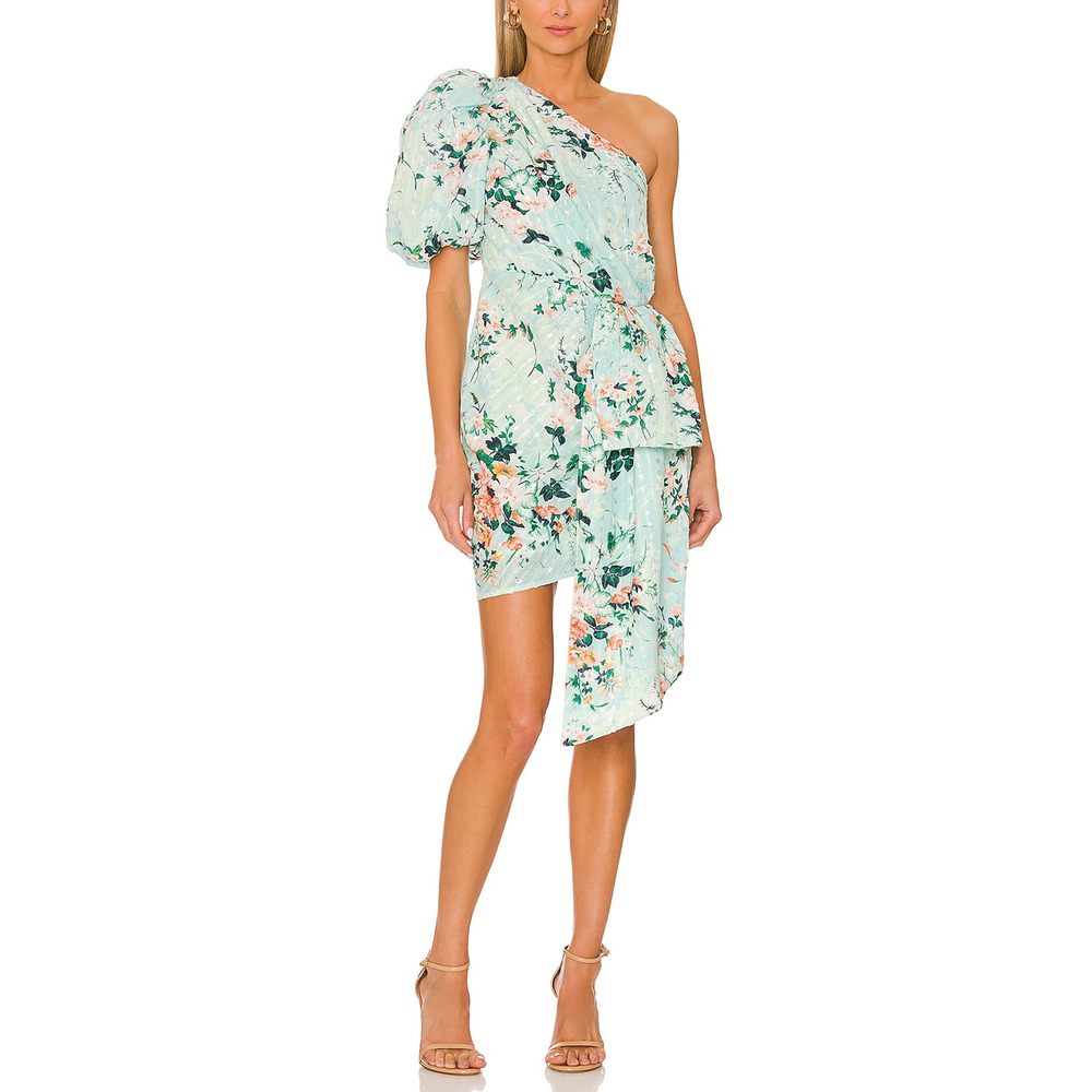 Elliatt 'Esteem' Green One Shoudler Puff Sleeve Dress Size L
